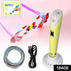 Close-up of the ergonomic 3D printing pen with colorful filament ready for creative projects.