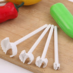 Side view of the ergonomic handle of the plastic vegetable corer.