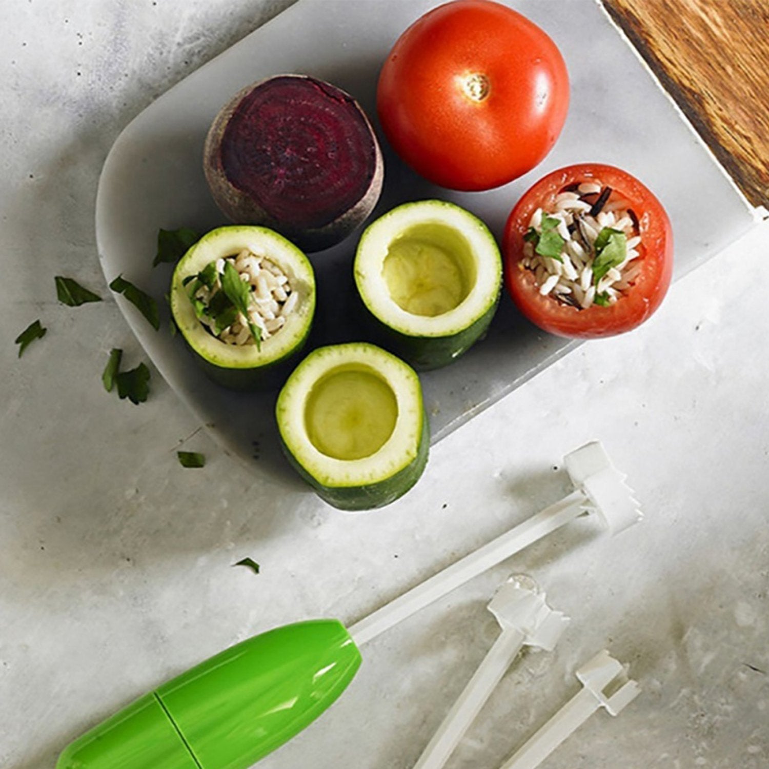 The Quickslice vegetable corer tool shown in its retail packaging.