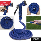 Compact expandable garden hose coiled for easy storage.
