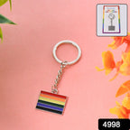 Close-up view of rainbow metal keychain highlighting its sturdy ring