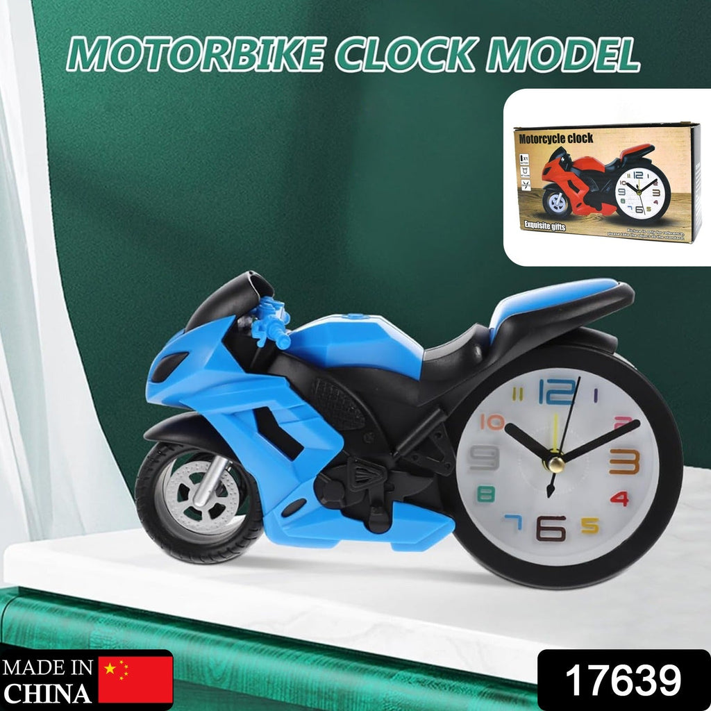 Close-up view of the classic white clock face with black numbers and hands on the Retro Motorcycle Alarm Clock.