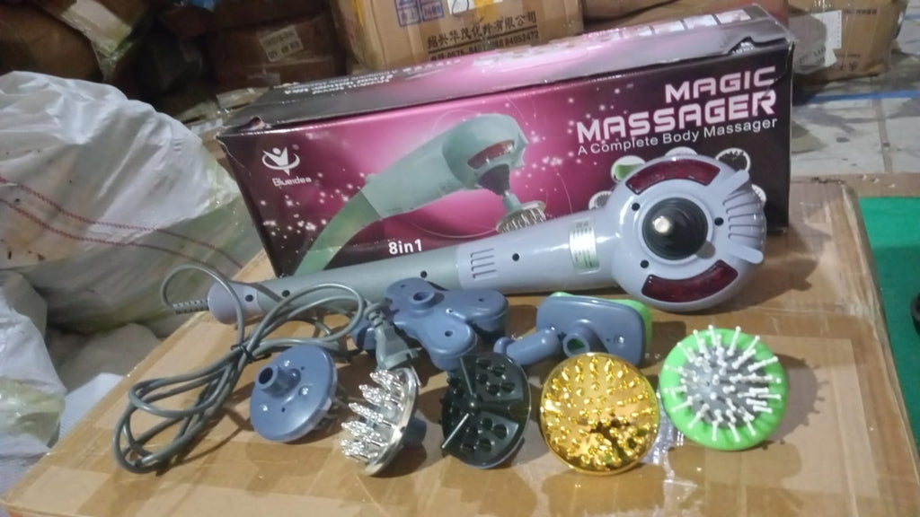 Electric massager with various attachments, offering comprehensive muscle relaxation.