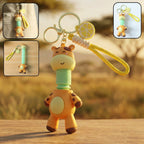 Giraffe cartoon keychain with flexible spring neck bobble feature