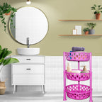 The versatile plastic storage rack displayed with various household items for organization.