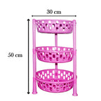 Another angle of the 3-layer plastic storage rack, perfect as a kitchen storage solution.