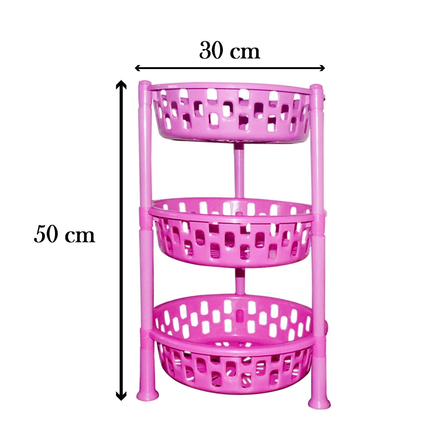 Another angle of the 3-layer plastic storage rack, perfect as a kitchen storage solution.