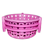 Close-up of the durable plastic storage rack's tiers, ready for home organization.