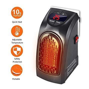 Efficient 400W personal space heater with digital temperature and fan controls.