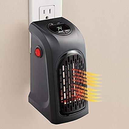 Space-saving 400W electric plug-in heater with clear digital temperature control.