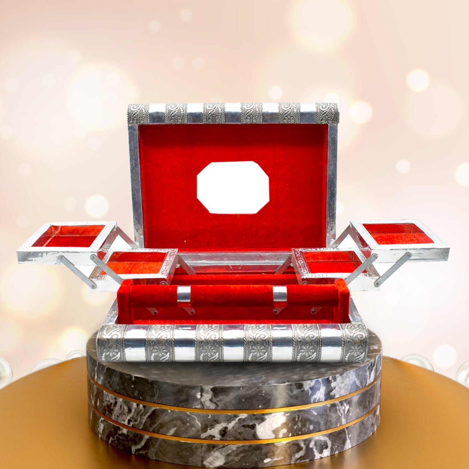 Stylish wooden jewellery organizer showcasing its secure heritage-style lock.
