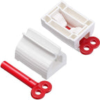 White toothpaste squeezer with a tube, showcasing its compact and space-saving design.