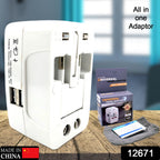 Diagram of the Poravar Universal Travel Adapter highlighting key features and ports.