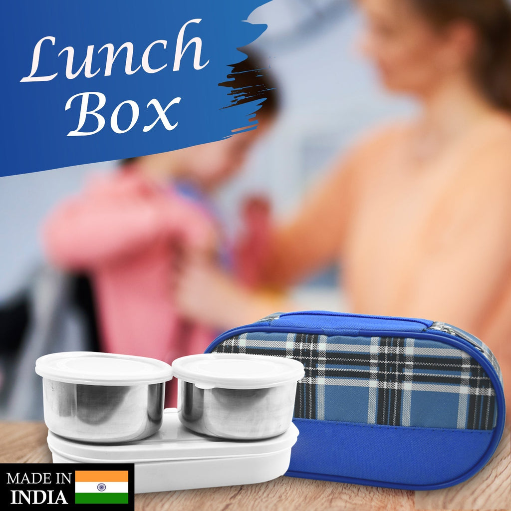 A complete view of the stainless steel lunch box set components.