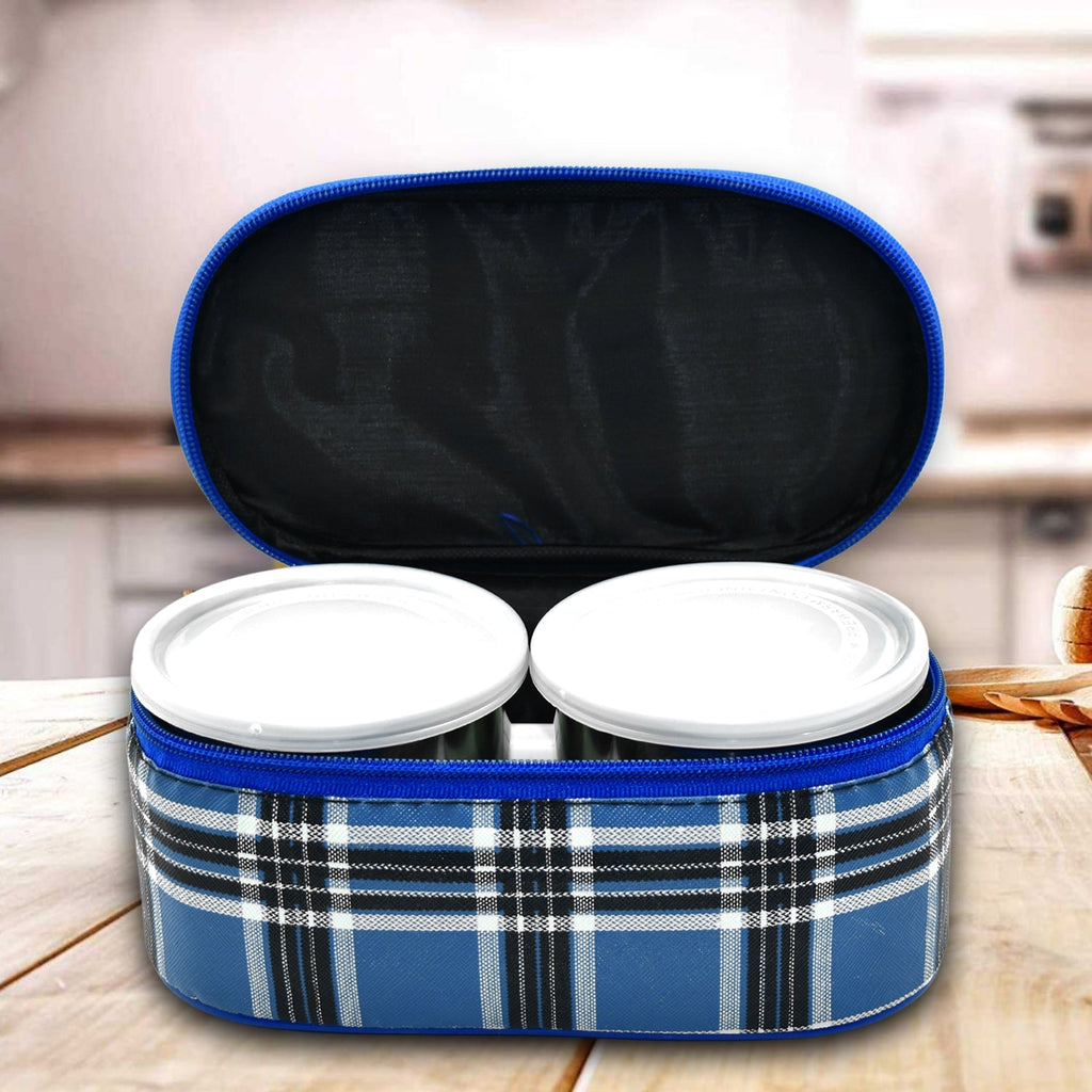 Set of three stainless steel lunch containers with a thermal carry bag.