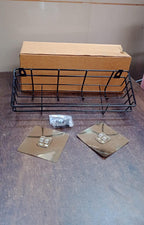 Shower shelf rack used for storage in an office setting