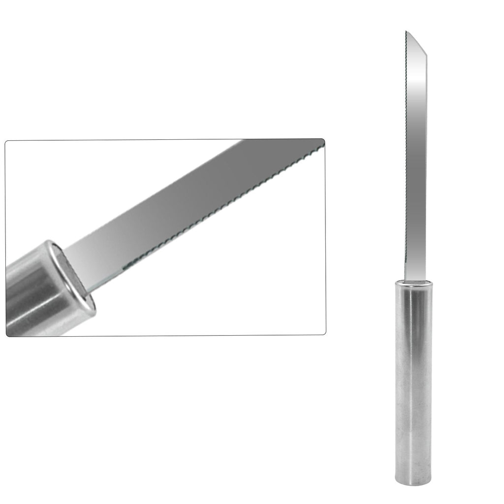 Ergonomic utility knife demonstrating its sharp cutting ability on an onion.