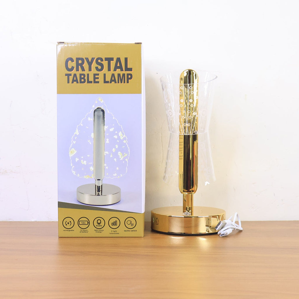 Artistic shot of crystal LED double shade lamp enhancing room décor