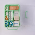 Interior view of first aid box with compartments for medical supplies