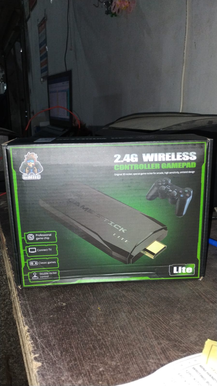Complete package of the Spark Tots Wireless Gaming Console with controllers and accessories.