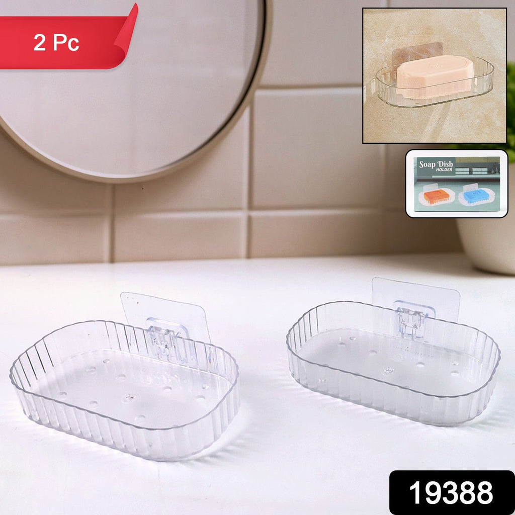 No-drill transparent bathroom soap dish rack mounted on tile