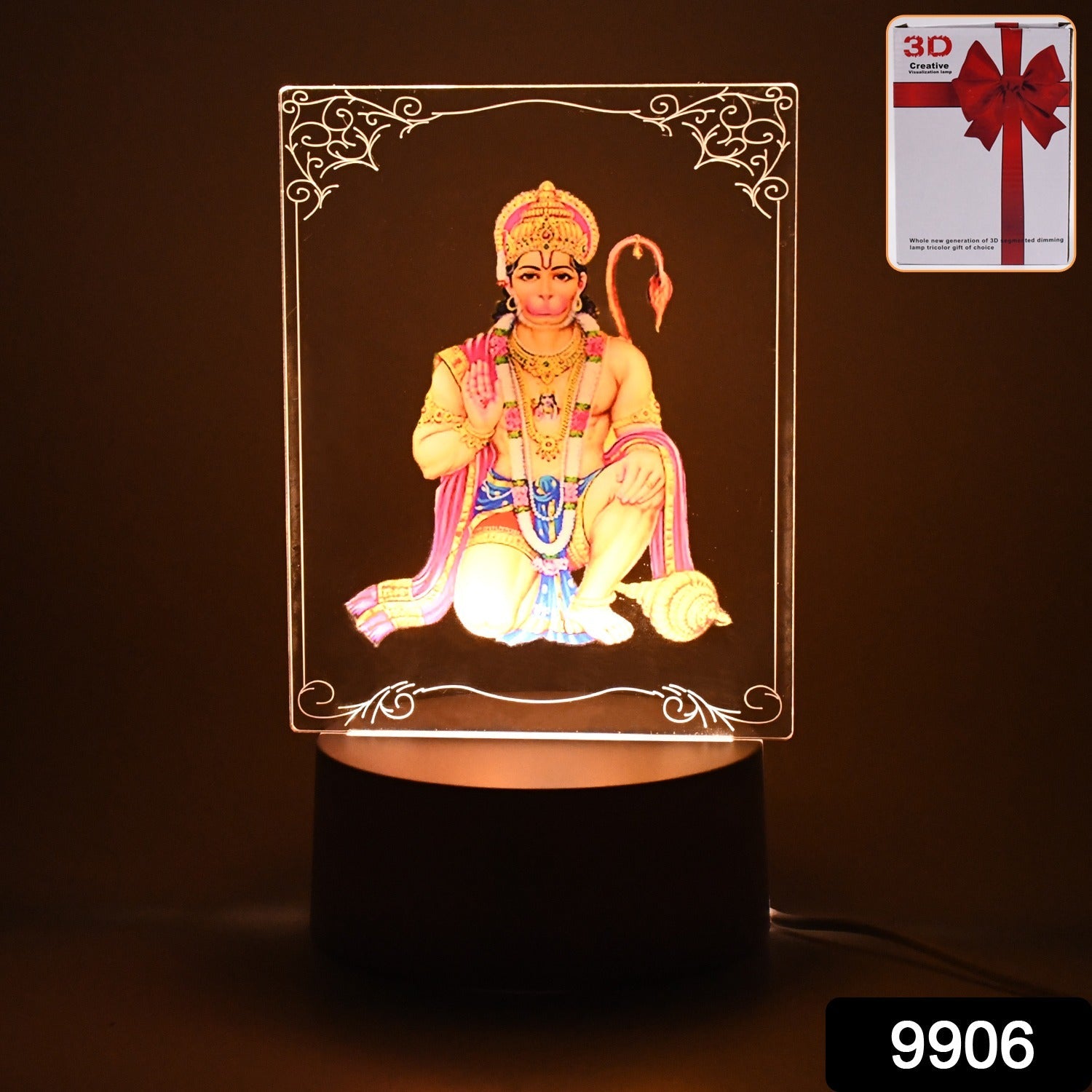 Close-up of 3D Lord Hanuman Frame with glowing LED for spiritual home decor