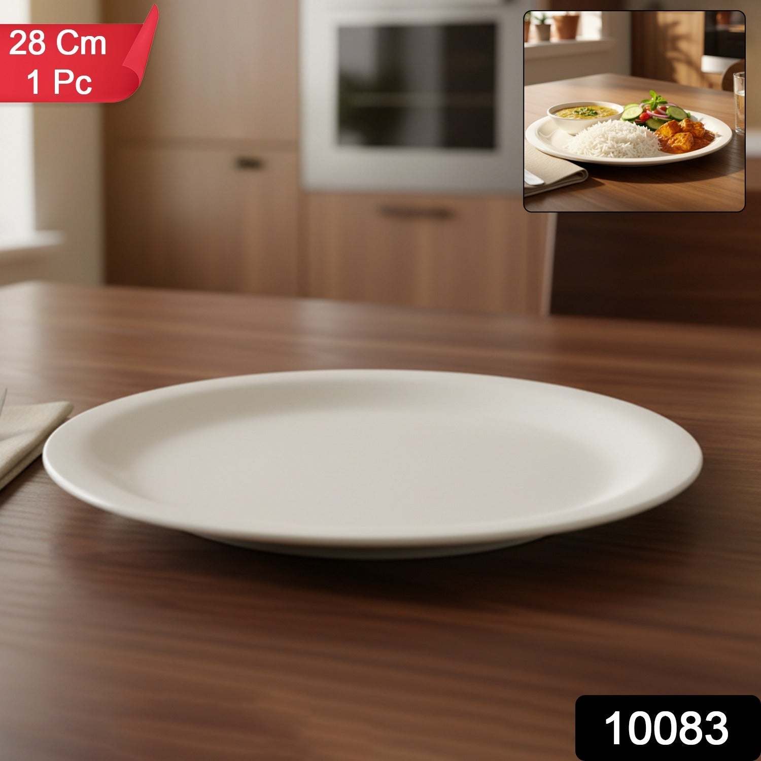 Premium round melamine dinner plate 28cm showing smooth white surface