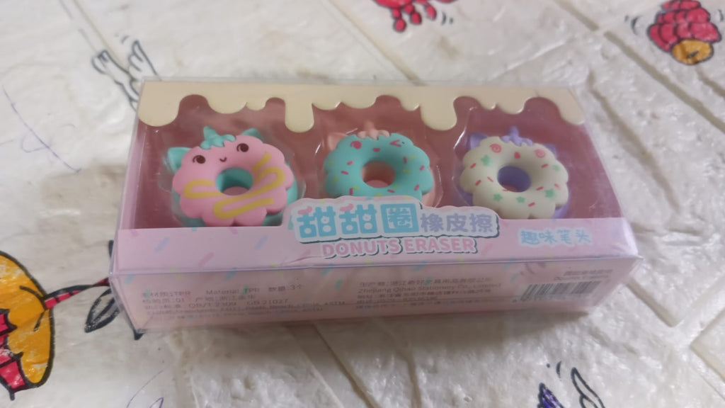 Adorable 3pc Donut Erasers set, a delightful return gift for parties.