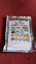 Seed Variety Display presenting colorful, assorted vegetable and flower seeds in a home gardening kit.