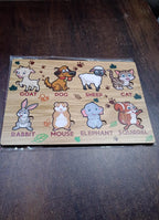 Gift packaging for the educational wooden animal puzzle.
