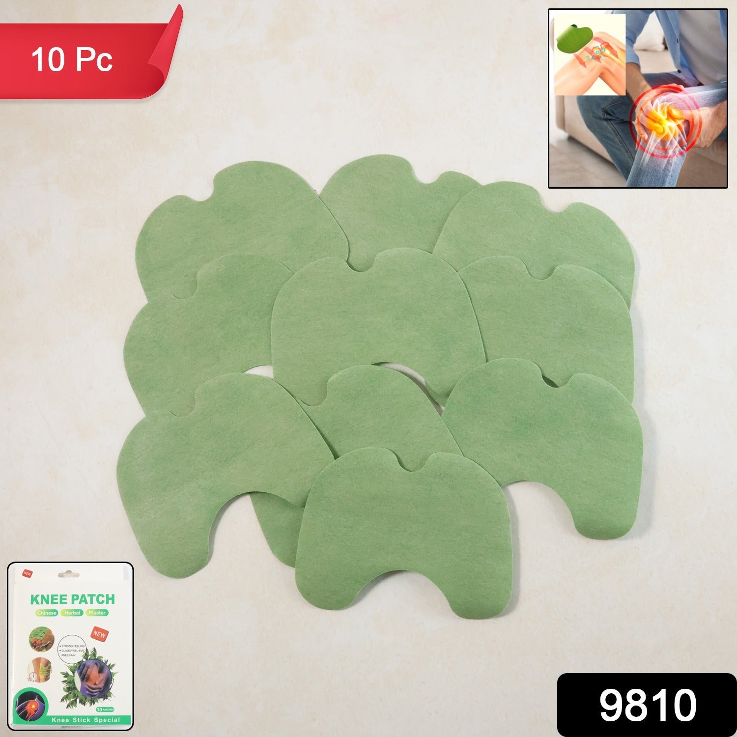 Package of 10 herbal knee relief adhesive pain support patches