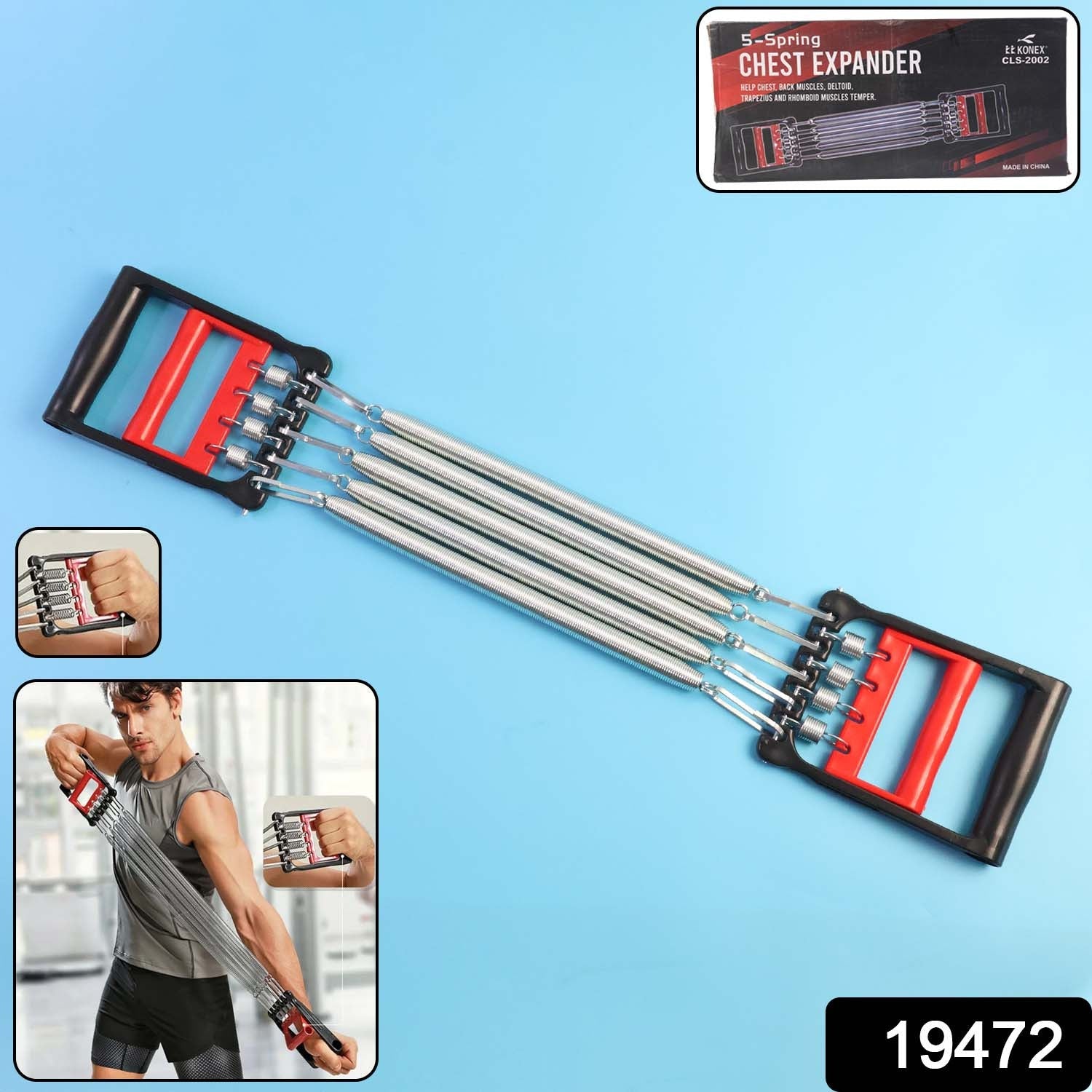 Chest expander featuring detachable springs and ergonomic handles for secure grip