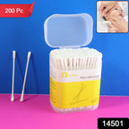 Close-up of 200 pack baby cotton swabs showing ultra-soft cotton tips