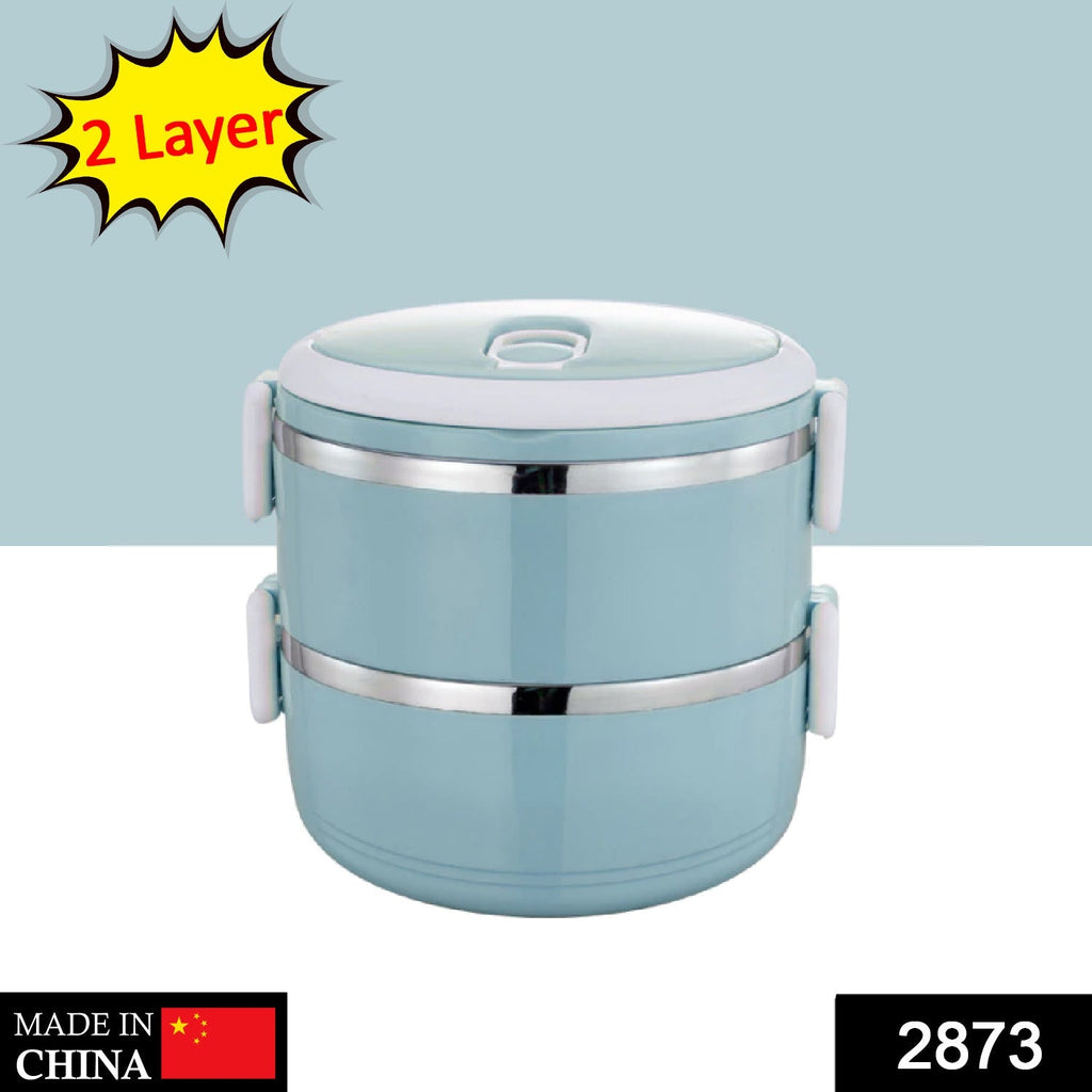 Side view of the 2-layer stainless steel lunch box, highlighting its secure clasps.