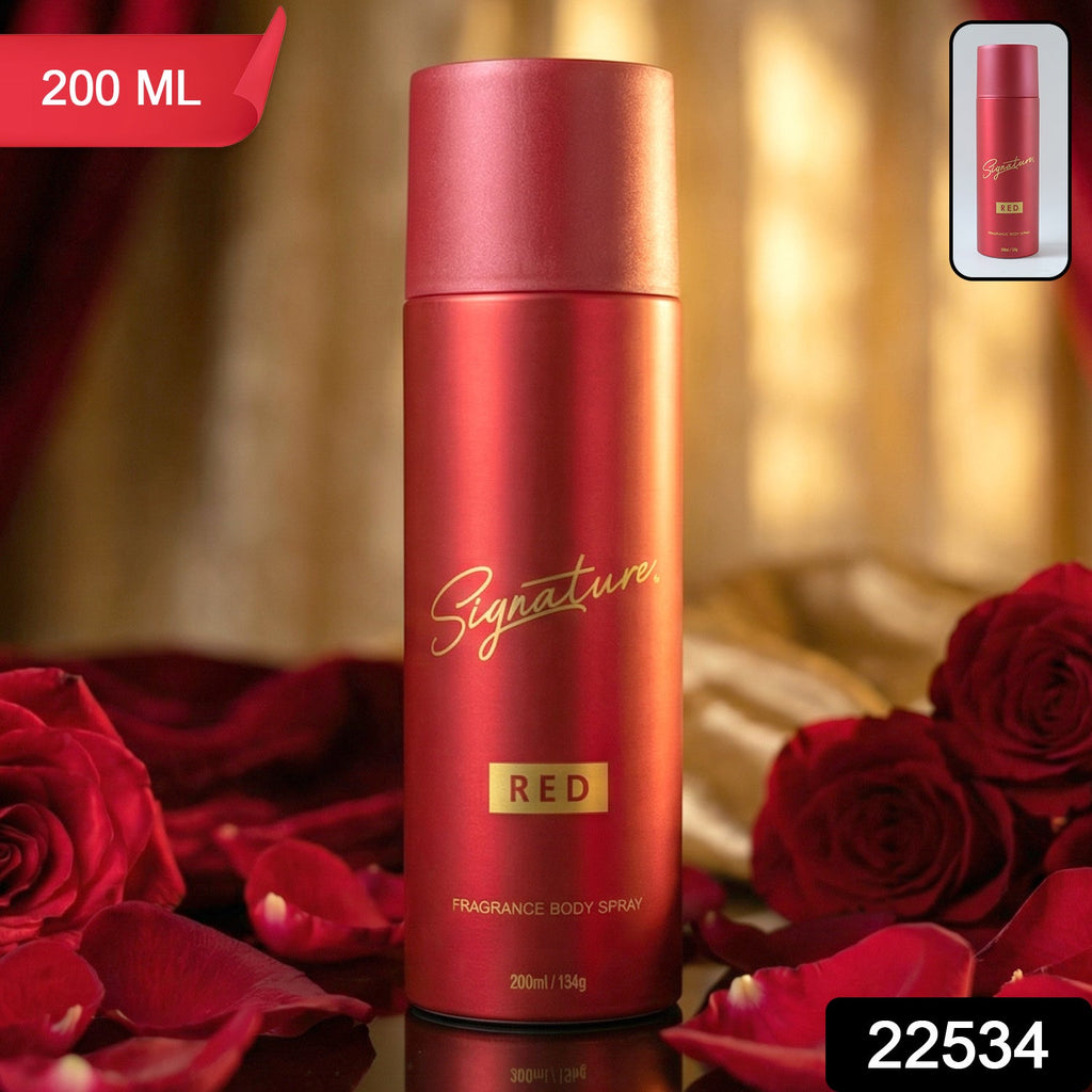 Signature red deodorant spray packaging design