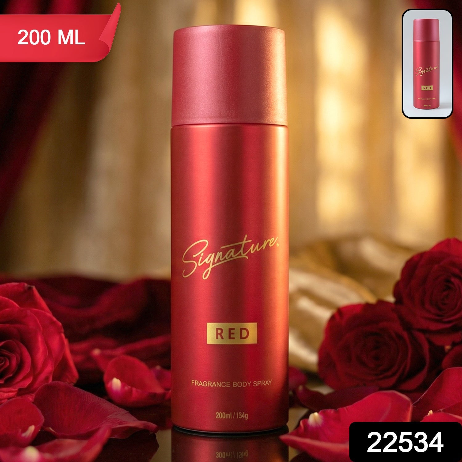 Signature red deodorant spray packaging design