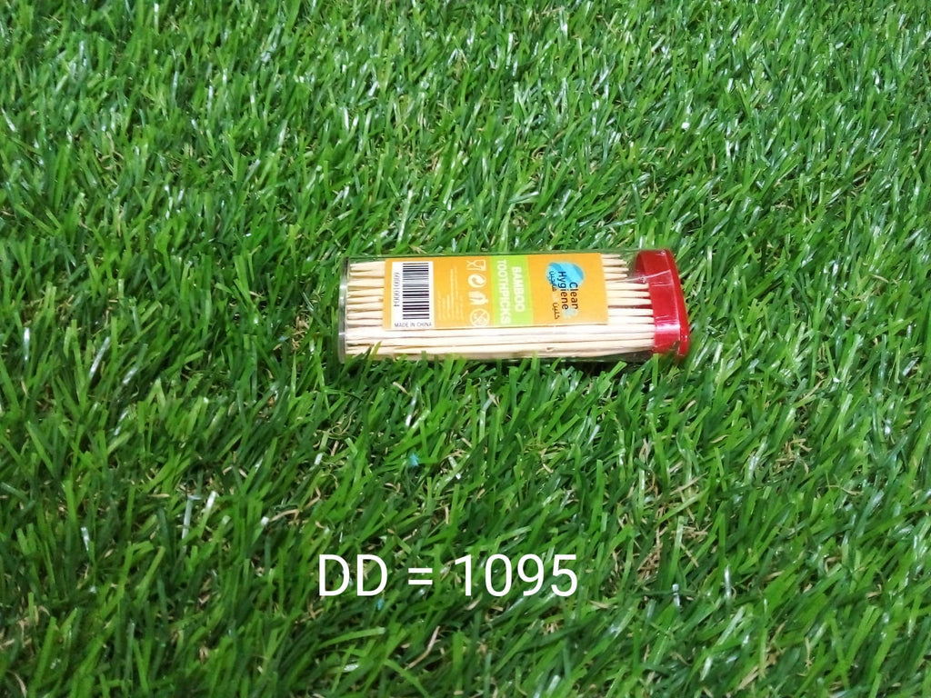 Hygienic bamboo toothpicks in their practical slide-out dispenser, ready for use.