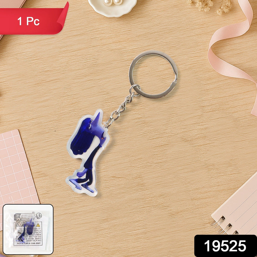 Close-up of glossy cartoon character acrylic keychain showing vibrant design