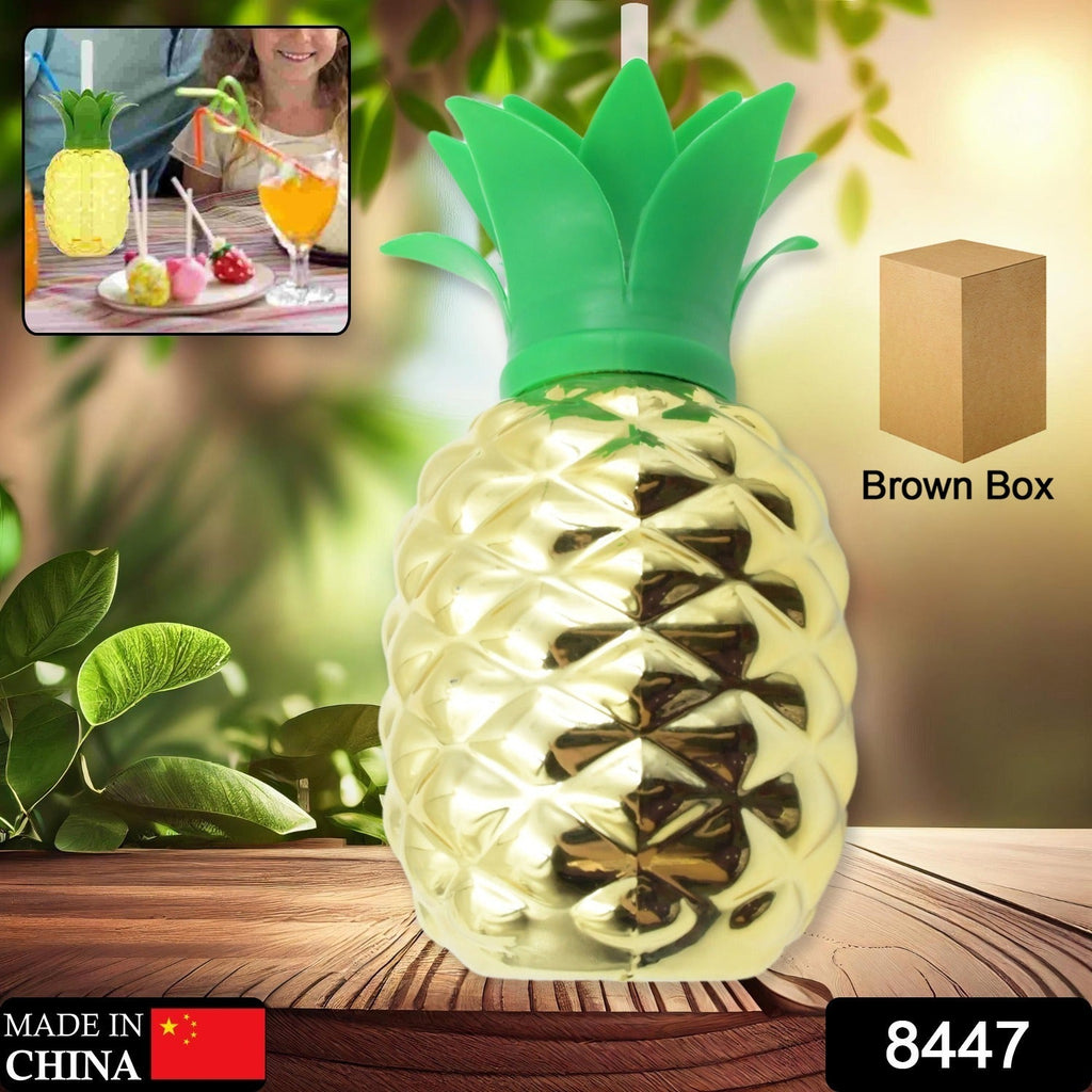 Side profile of a vibrant yellow pineapple cup, showcasing its textured design.