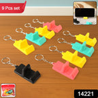 Plastic mobile stand keychain holding keys and phone horizontally