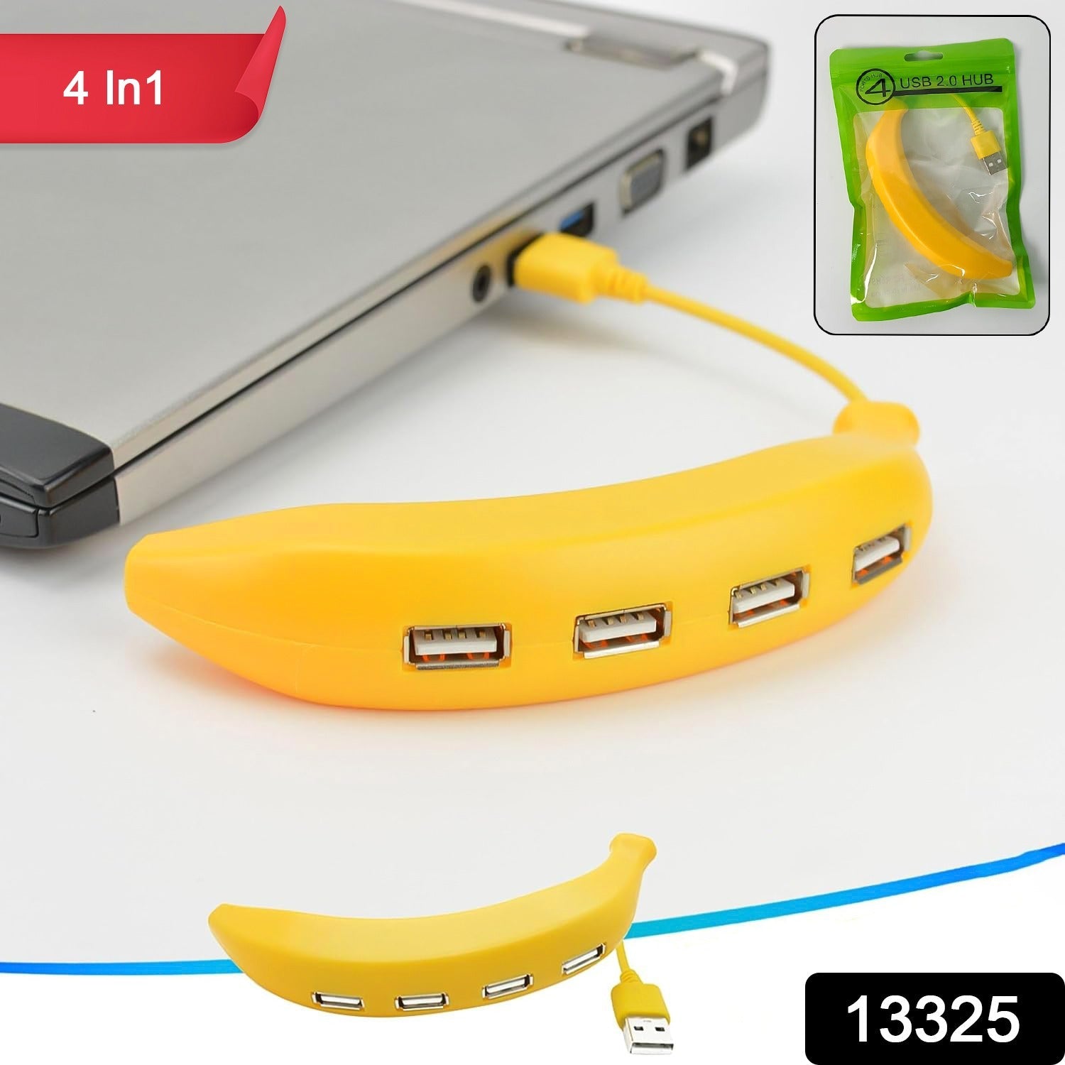 Side view of the ergonomic Banana Shape USB Hub, showcasing its compact and unique design.