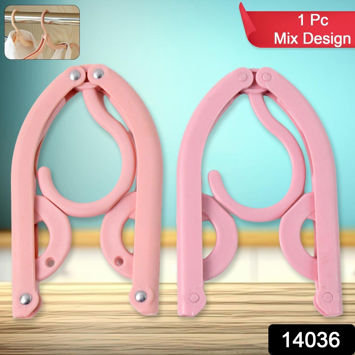 Folded portable hanger packed efficiently for travel