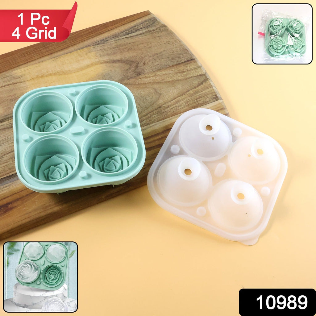 Four-grid rose shape silicone ice cube tray mold on table