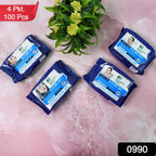 Stacked packs of Beautiful Basics makeup remover wipes with fruit extracts.
