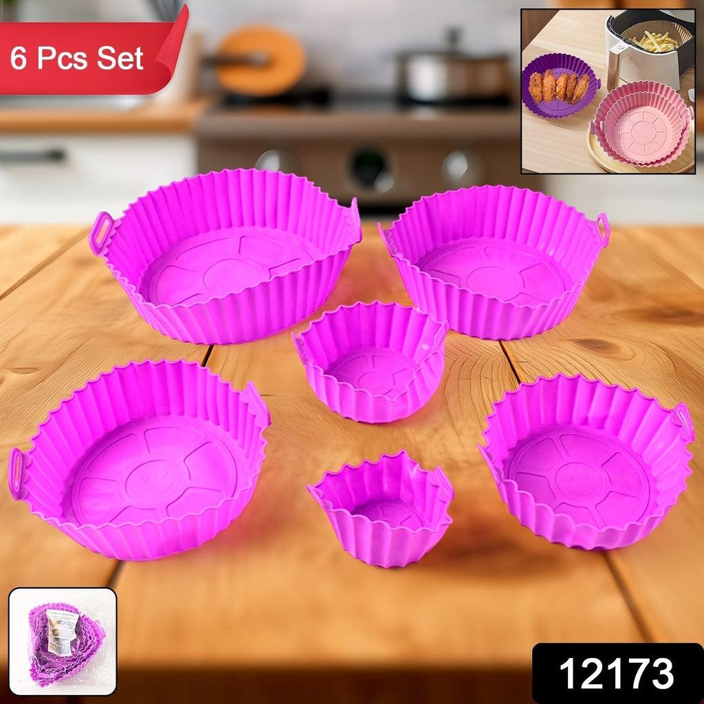 Set of 6 reusable silicone baking pots with handles for air fryer