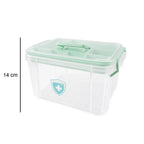 Side view of portable plastic medicine organizer