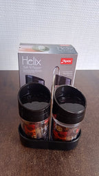 Modern black lid plastic jar set for kitchen spice storage