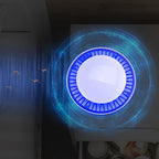 A FlyTamer mosquito killer lamp demonstrating its chemical-free operation, safe for families and pets.