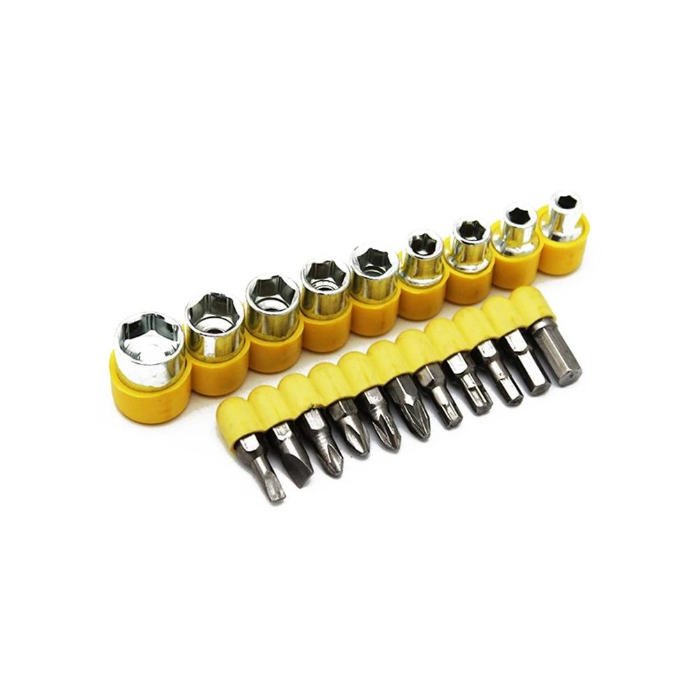 Assortment of flat, Philips, and Torx screwdriver bits for different screw types.
