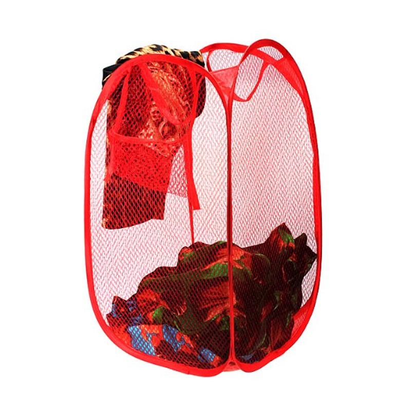 Compact foldable laundry hamper, perfect for travel or small spaces.